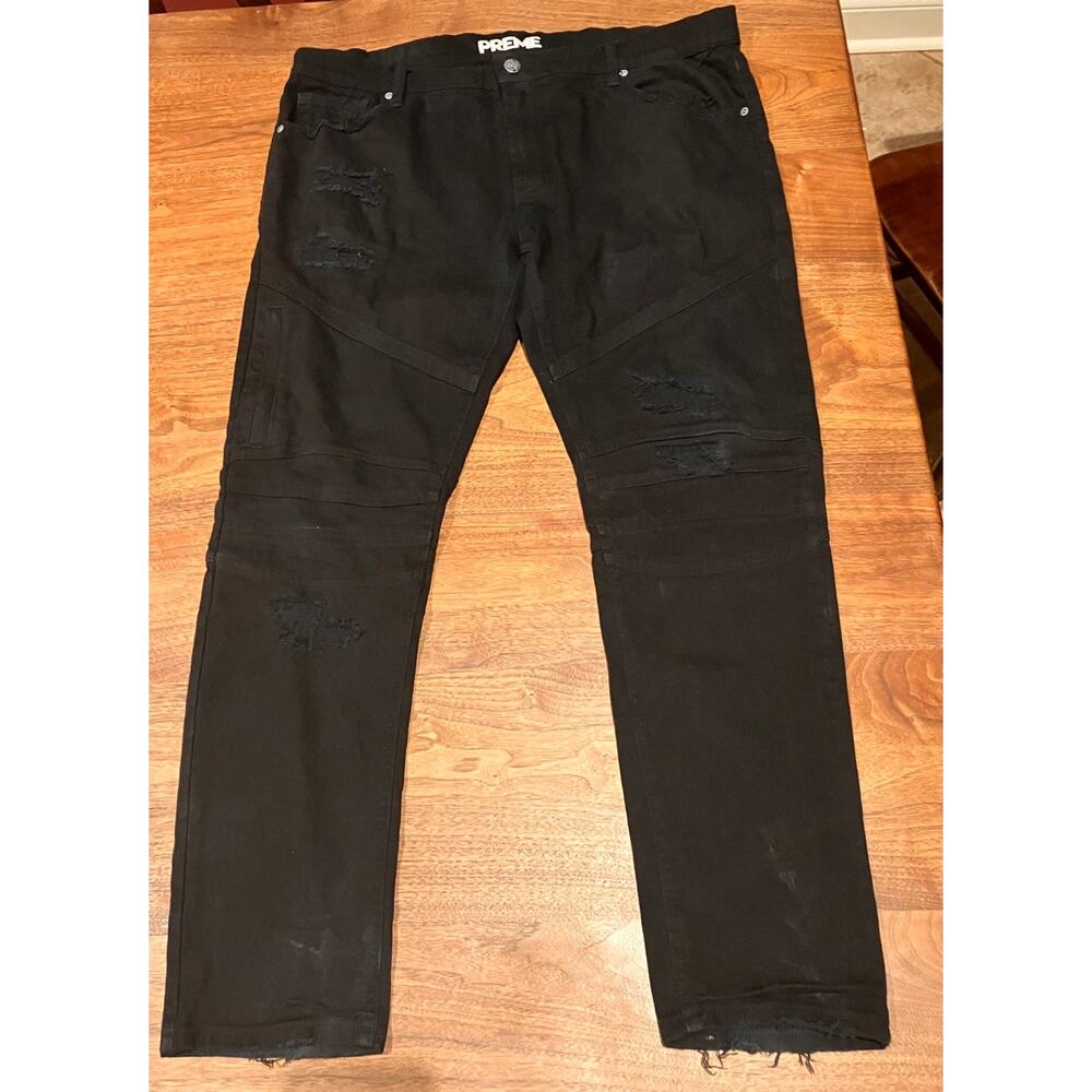 Preme Black Moto Biker Jeans Men's 34 Distressed Stretch Denim‎